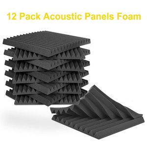 New 12Pcs Acoustic Foam Panel Tiles Wall Record Studio 12 x12 x1 Sound-proof Black Blue For Studio Home Recital Ha239x