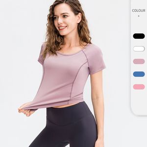 Active Shirts Tees Womens Fitness Short Sleeved Round Neck Tight and Quick Drying Sports T-shirt Elastic Running High Waisted Yoga Suit Top