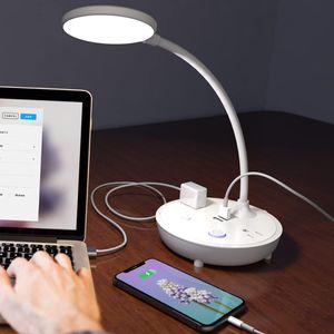 OKOOI Small LED Lamp for Table Lamp with Dual USB Charging Port and AC Outlet Bedroom Desk Lamp Bedside Lamp Office Reading Light Adjustable Gooseneck Working