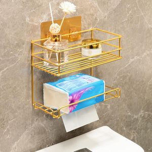 Hooks & Rails Bathroom Shelf Wall-mounted Free Punch Napkin Holder Metal Hollow Frame Desktop Storage Organization Hanging Rack OrganizerHoo