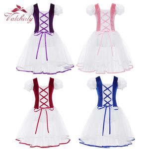 Dancewear Professional Girls Ballet Tutu Dress Velvet Body Mesh Skirt Short Puff Sleeves Kids Dance Gymnastics Leotard Costumes 231124
