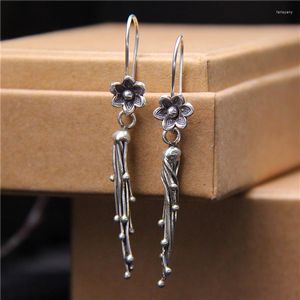 Orecchini a cerchio Real S925 Sterling Silver Retro Make Old Balls Handmade Nappa Fiore Squisito regalo commemorativo Gioielli