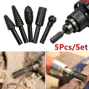 Neues Set aus fünf schwarz/silbernen Rotationsfeilen für die Holzbearbeitung. Elektrischer Rotationsschleifkopf/Holzschnitzmesser, 6 mm-29 mm Schleifkopf