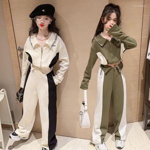 Roupas conjuntos de roupas de manga longa de manga longa Autumn Roupas infantis calças curtas 2pcs Casual Crianças adolescentes de lapela de moda