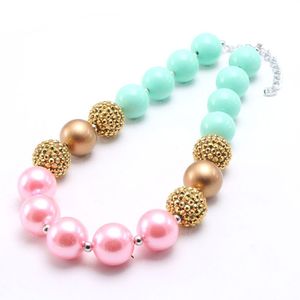 Fashion Baby Girls Chunky Beads Necklace Gold/Pink/Mint Green Chunky Bubblegum Necklace For Kid Child Jewelry