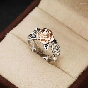 Wedding Rings Rose Gold Flower For Women Engagement Gifts Fashion Jewelry Vintage Silver Plated Color Accessories Edwi22