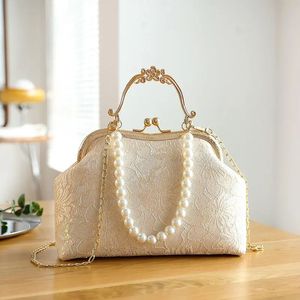 Evening Bags Vintage Classic Lace Bag Beads Wedding Shell Lock Women Shoulder Crossbody Chain Womens Handbags Purses 231123