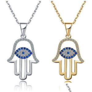 Collane con ciondolo Collana con mano di Hamsa blu malocchio Collane con terzo pendente Gioielli con protezione fortunata Collane con consegna a goccia P Dh3Nn