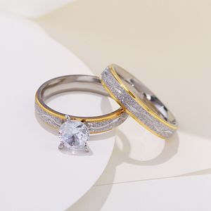 Pierścienie klastra 4 mm para miłośników pierścionków zaręczynowych dla kobiet mężczyzn Pierścień ze stali nierdzewnej z cyrkonem Koreańska biżuteria na ślub WC033 230424