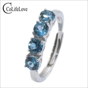 Simples 925 prata londres azul topázio anel para mulher de escritório 4mm vvs grau natural topázio anel de prata presente para esposa