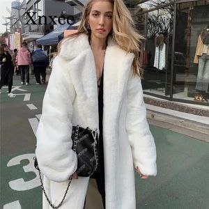 Mulheres de pele falsa pele branca pele falsa ursinho casaco feminino fofo jaqueta de inverno oversized longo shaggy cardigan quente trench coats casaco longo quente 231123