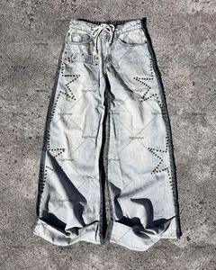 Dżinsy męskie y2k amerykańskie spodnie gwiazda haft diamentów super talia mężczyźni retro harajuku luźne proste spodnie na szerokie nogi