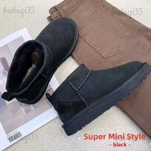 Boots New Real Sheepskin Wool Boots Winter Ladies Snow Boots Fur Warm Low-cut Shoes Man Women Winter Short Boots Super Mini 2023 T231124