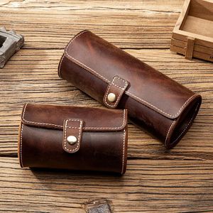 Watch Boxes Cases Vintage Coffee Leather Watch Box 3 Watch Roll Case Round Buckle Watch Pocket Bag Outdoor Convenient Couple Watch Storage Box 231124