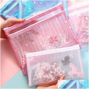 Sacos de armazenamento compõem uma bolsa organizadora banheira de banhão mulheres femininas transparentes transparentes transparentes de pvc capa de lápis cosméticos ct0266 gota dhdut