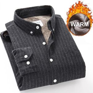 Men's Casual Shirts Men Winter Warm Shirt Sanding Cotton Fleece Lining Flannel Bottoming Striped S-4XL Top Quality Jacket