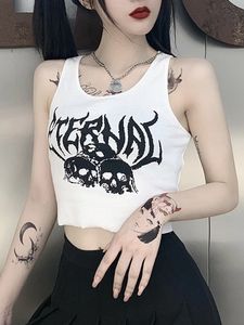 Camisoles Tanks harajuku punk gótico sexy tops femininos verão mujer 90s grunge skull impressão de moda sem mangas slim tank tampa 230424