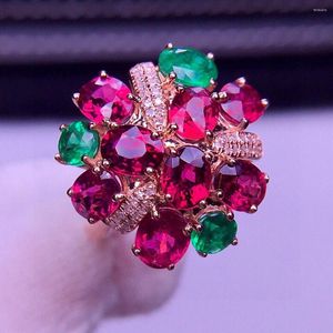 Klusterringar E326 Tourmaline Ring 3.4ct Fina smycken 18K Guld Naturliga ädelstenar diamanter Kvinna för kvinnor