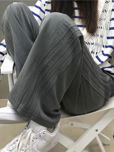 Damenhosen QWEEK Harajuku Gestreifte Graue Jogger Sweatpant Hip Hop Streetwear Weites Bein Track Übergroße Basic Jogginghose 231123