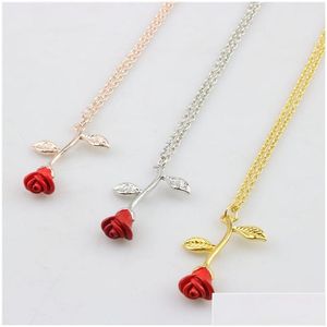 Pendant Necklaces Red Rose Pendants Necklace Flower Alloy Pendant Necklaces For Women Girls Fashion Jewelry Gift Drop Delivery Jewelry Dhvne