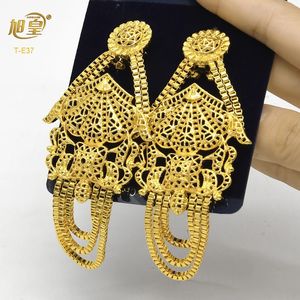 Stud XUHUANG African 24K Gold Plated Luxury Earring For Wedding Party Jewelry Gift Dubai Arabic Indian Copper Earrings Tassel Pendant 231123