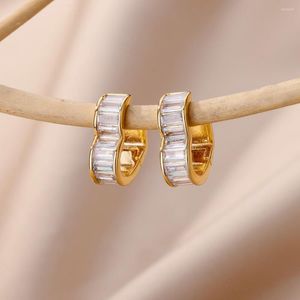 Hoop Earrings Zircon Heart For Women Gold Plated Stainless Steel Square Round Piercing Earring Aesthetic Wedding Jewelry Gift