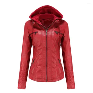 Women's Leather ZXRYXGS 2023 Premium Pu Soft Jackets Hooded Two-piece Set With Detachable Women Coat Trend Jacket Size XS-7 XL