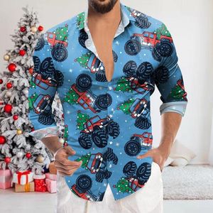 Herren T-Shirts Kurzarm Pyjama Herren Weihnachten Digitaler 3D-Druck Urlaub Reversknopf Langes Hemd Bedruckt X