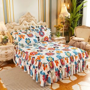 Bed Skirt RainFire Quilted Luxury Double-layer Bedspreads Queen King Plus Size with Skirt Thicken Cotton Bed Cover Sheet with Pillowcases 230424