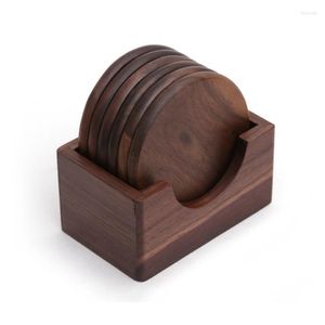 Table Mats Round Black Walnut Solid Wood Wooden Coffee Cup Placemat Heat Insulation Tea Set With Holder