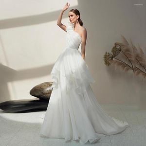 Abito da sposa Elegante monospalla Abiti con volant Organza Taglie forti Abito da sposa Bianco Avorio A-line Vestidos De Novia