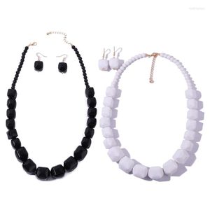 Chains Fat Geometric Necklace Costume Beaded Earrings White Black Beads Rock Statement Bone Big Short