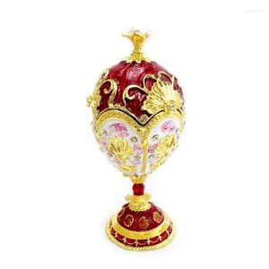 Jewelry Pouches Red Gold Faberge-Egg Series Hand Painted Trinket Box Unique Gift For Easter Home Decor Collectible