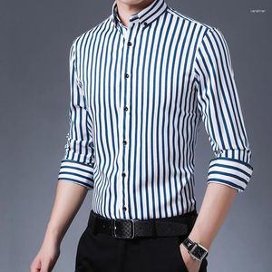 Herrenhemden 2023Bügelfreies Stretch-Langarmhemd mit Streifen, Smart Casual, glattes Material, Standard-Passform, jugendliches Button-Down-Hemd