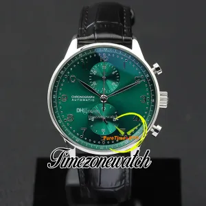41mm Portugieser Chronograph Quartz Mens Watch 371615 Mens Watch Green Dial Steel Csse Leather Strap Stopwatch New Watches Timezonewatch Z03a010
