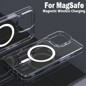 Magsafe用透明なワイヤレス充電器ケースiPhone 14 11 12 13 Pro Max Magnetic Case Chockproof Cover Wireless Charging Accessories