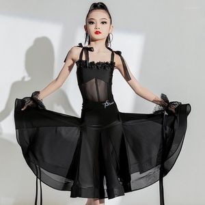 Stage desgaste de roupas de dança moderna Waltz Ballroom Dance Competition Dress Girls Girls Black Latin Skirts Costume dividido SL8284