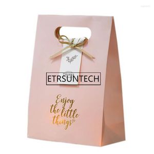 Present Wrap 50st Romantic Pink Kraft Paper Bag Party Favor Candy Påsar för födelsedagsbröllop jul