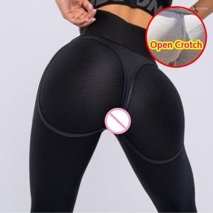 Kvinnors leggings sexig kvinna öppen gren mesh net höft crotchless byxor med dolda blixtlås byxor fitness andas klubbkläder elastik