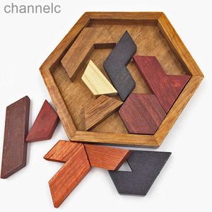Puzzles Hexagonal Wooden IQ Game Educational Toys For Children Kids Adults Tangram Board Brain Teaser Montessori Gifts