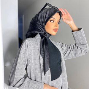 Bandanas Durag 90cm Solid Colors Neckerchief Hijab Scarf For Women Silk Satin Headband Hair Scarves Female Square Shawls Head Scarfs Ladies 230424