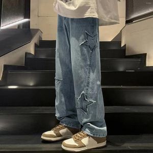 Men's Jeans For Men Fall High Street Washed Old Loose Denim Trousers Star Pattern Fashion Pants Man Streetwear Slacks