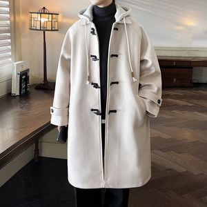 Herr ull blandar zongke huva mäns vinter långa kappa ullrockar man jackor koreanska höstkläder manlig dike ull överrock 231123