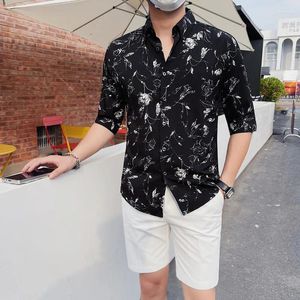 Men's Casual Shirts Black/White Camisas De Hombre Summer Half Sleeve For Men Clothing 2023 Slim Fit Night Club/Prom Tuxedo Dress