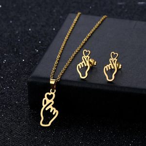 Комплект серег-ожерелья с полыми ладонными серьгами и жестом сердца Персиковый женский шикарный рукав-цепочка с ключицей