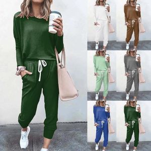 Pantaloni a due pezzi da donna 2023 Set da 2 pezzi Autunno Casual Magliette a maniche lunghe Pullover e set con coulisse Pantaloni da jogging larghi Pantaloni sportivi