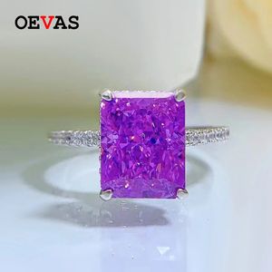 Fedi nuziali OEVAS 100% argento sterling 925 8 * 10mm viola ad alto tenore di carbonio diamante taglio radiante anelli per le donne scintillanti gioielli da sposa regalo 231124