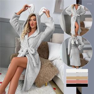 Indumenti da notte da donna Carino Adulti Animale Flanella Accappatoio Donna Accappatoio Camicia da notte Spessore Caldo Inverno Orecchio Pigiama di peluche