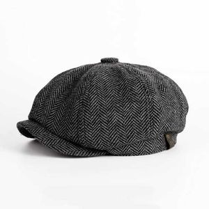 Berets New Men Cap Berets Retro Peaky Blinders Wolle Mischung Fischgramm Tweed Newsboy Octagonal Hut Tweed Mischung Casual Flat Cap Vater Hats 198