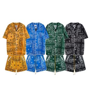 Spring Designer Thin Single Breasted Hawaiian Shirt Short Two Pieces Sets Shorts Rhudes Man Drawstring